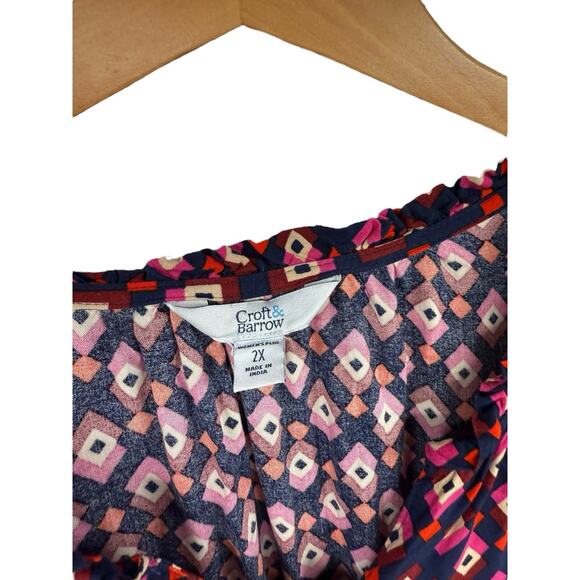 Croft And Barrow Geometric Pattern Pink Midi Dress Womens Plus Size 2XL - Picture 3 of 6